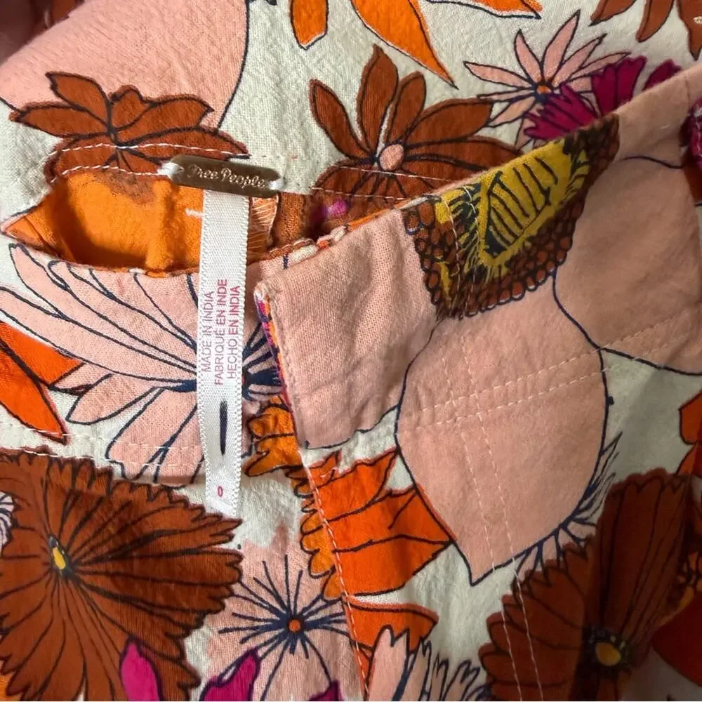 Free People Tessa Tapered‎ Trousers Orange Floral Womens Pants Size 0